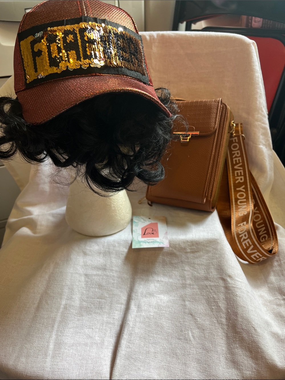 Forever Young Sequin Patch Rust Brown Ball Cap and Crossbody